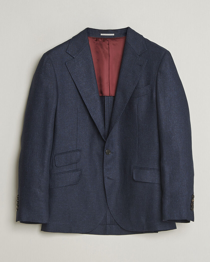 Brunello Cucinelli Linen/Silk Hopsack Blazer Navy – Sininen