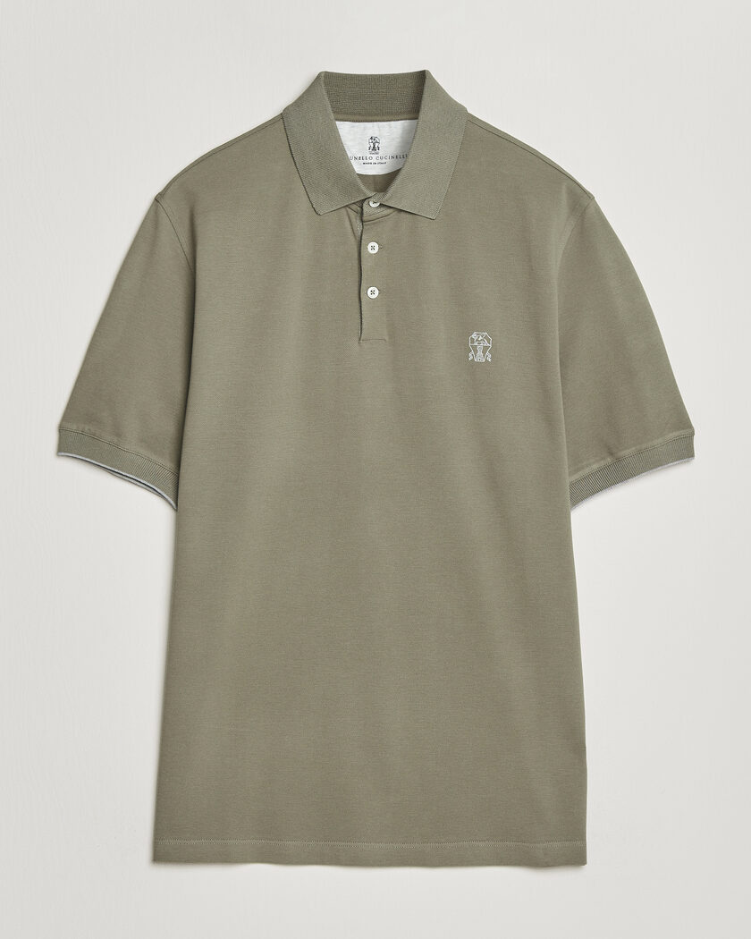 Brunello Cucinelli Short Sleeve Logo Polo Olive – Vihreä