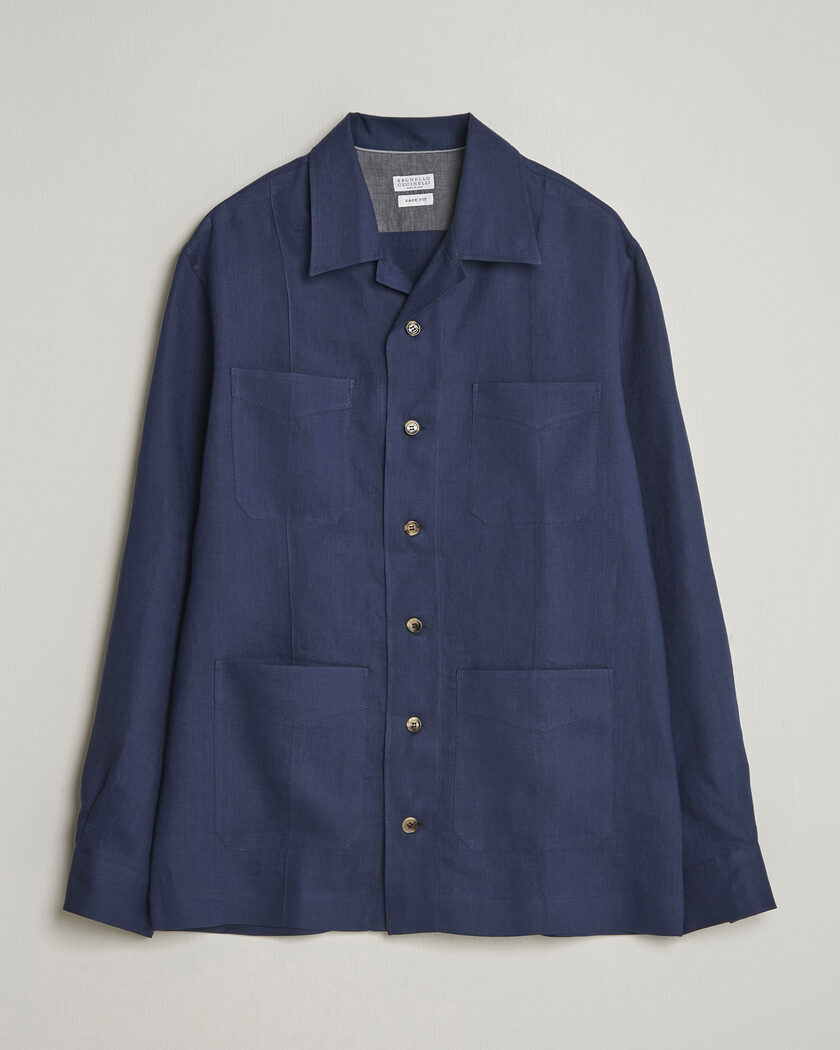 Brunello Cucinelli Linen Shirt Jacket Navy – Sininen