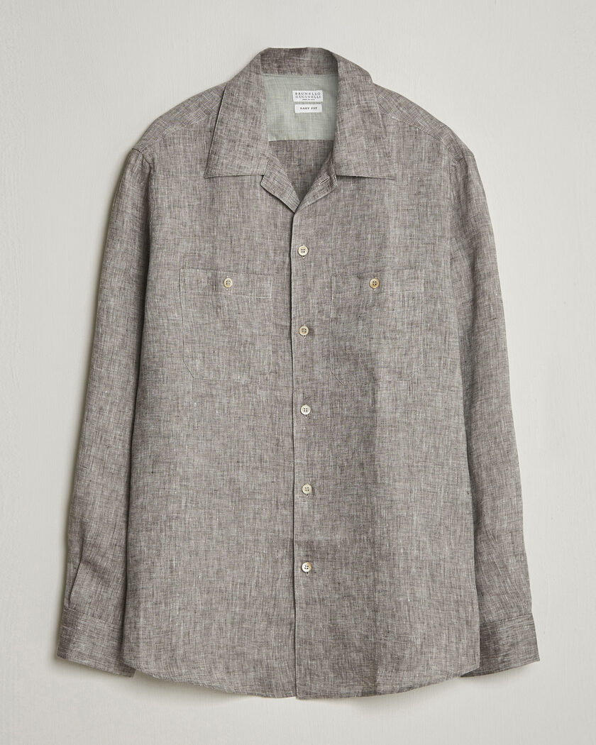 Brunello Cucinelli Linen Double Pocket Camp Shirt Brown – Ruskea