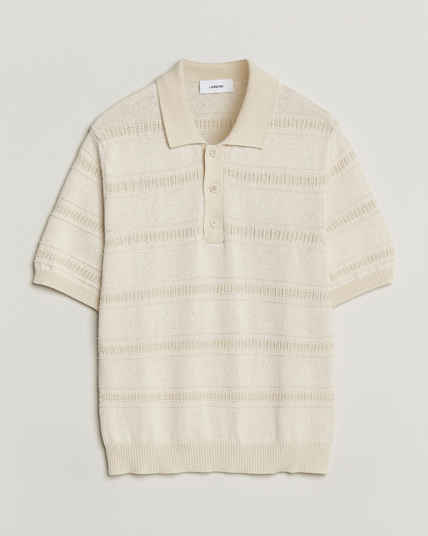 Lardini Strcture Knitted Organic/Recycled Cotton Polo White – Valkoinen