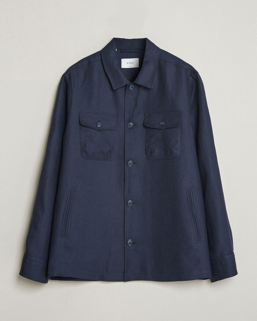 Eton Four Pocket Linen Lyocell Shirt Jacket Navy Blue – Sininen