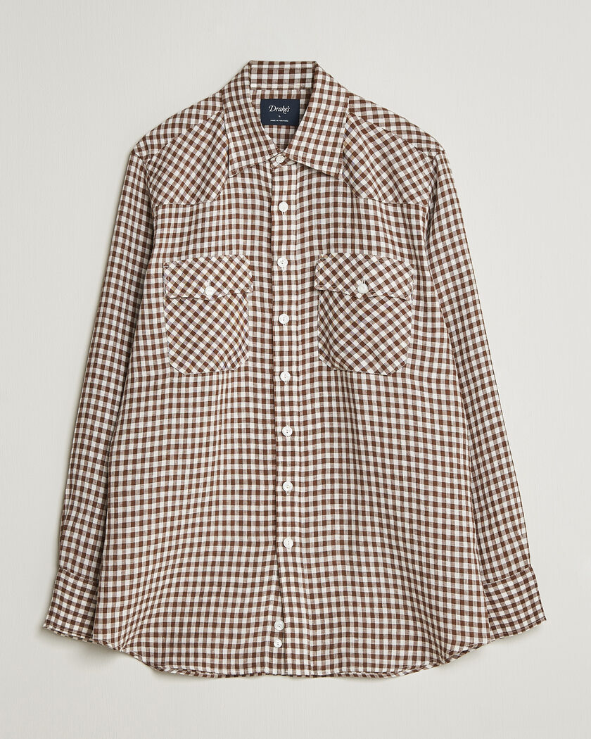 Drake's Linen Gingham Western Shirt Brown/White – Ruskea