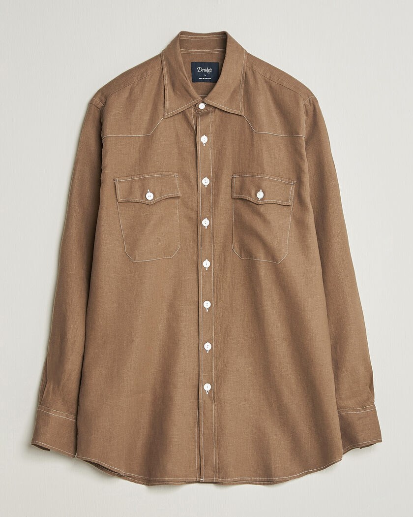 Drake's Solid Linen Western Shirt Brown – Ruskea