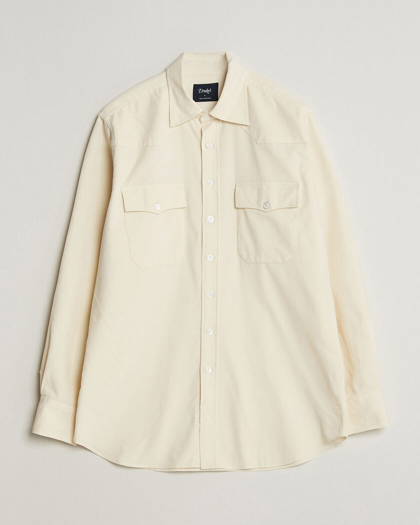 Drake's Needlecord Western Shirt White – Valkoinen