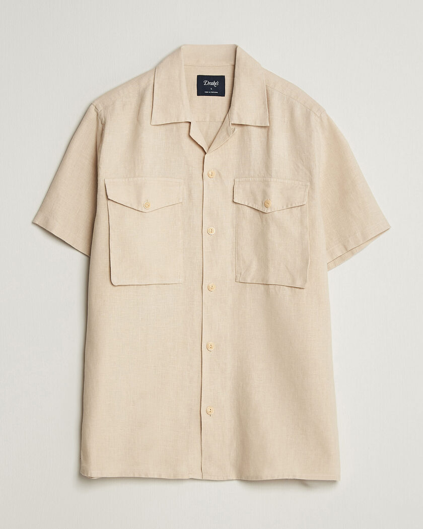 Drake's Military Short Sleeve Camp Collar Shirt Ecru – Valkoinen