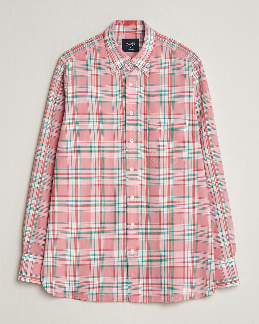 Drake's Madrass Checked Button Down Shirt Pink – Vaaleanpunainen