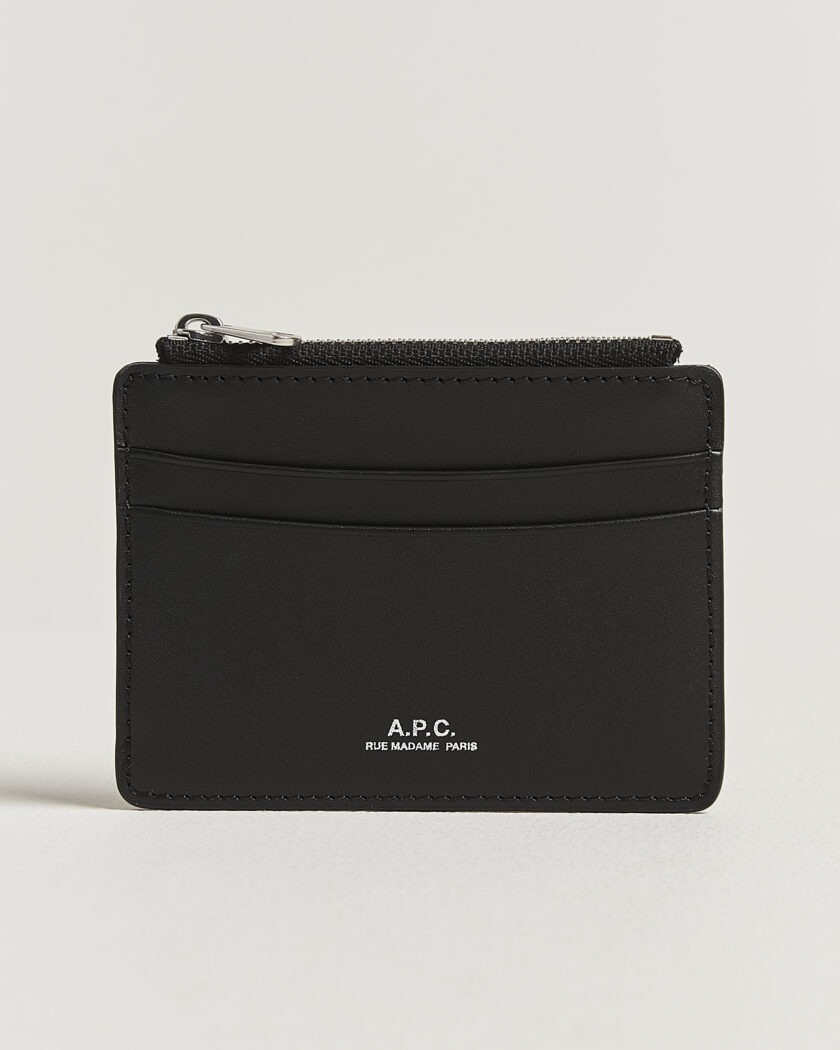 A.P.C. Zip Calf Leather Card Holder Black – Musta