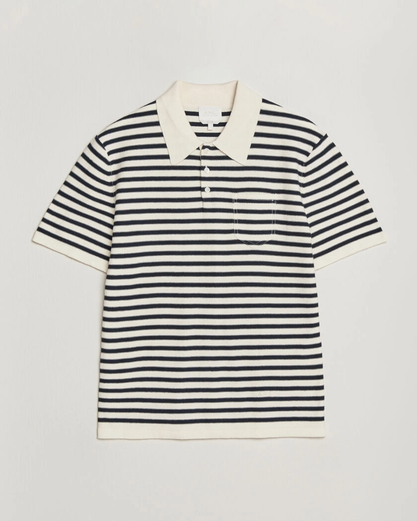 A.P.C. Eliot Cotton/Cashmere Knitted Polo Ecru/Navy – Sininen