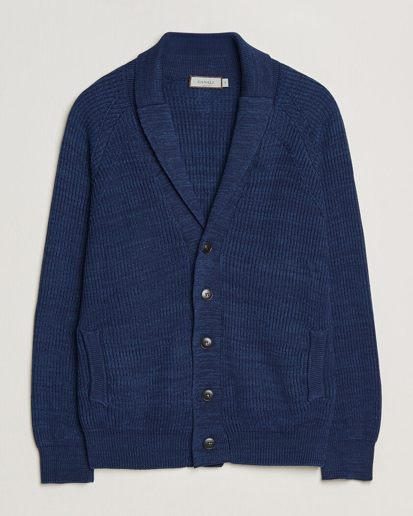 Canali Rib Knit Shawl Cardigan Navy – Sininen