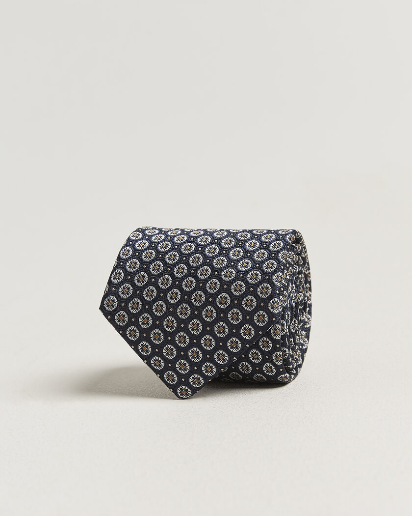 Canali Jacquard Flower Silk Tie Navy – Sininen