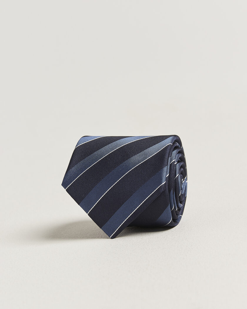 Canali Regimental Stripe Silk Tie Navy/Blue – Sininen