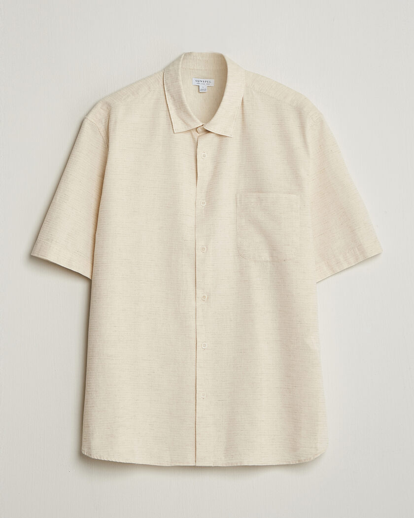 Sunspel Natural Texture Linen Shirt Ecru – Valkoinen