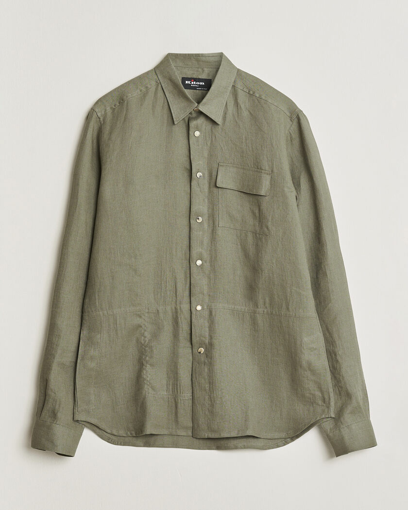 Kiton Linen Overshirt Khaki – Vihreä