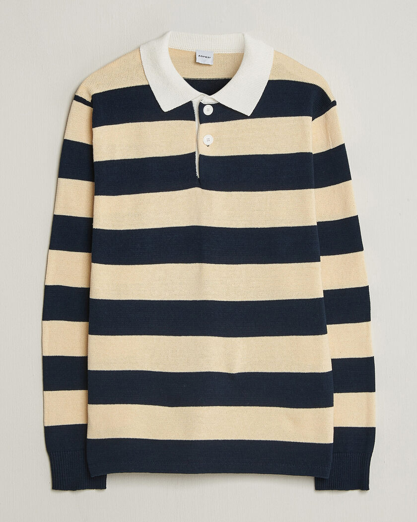 Aspesi Long Sleeve Knitted Polo Navy/Ecru – Monivärinen