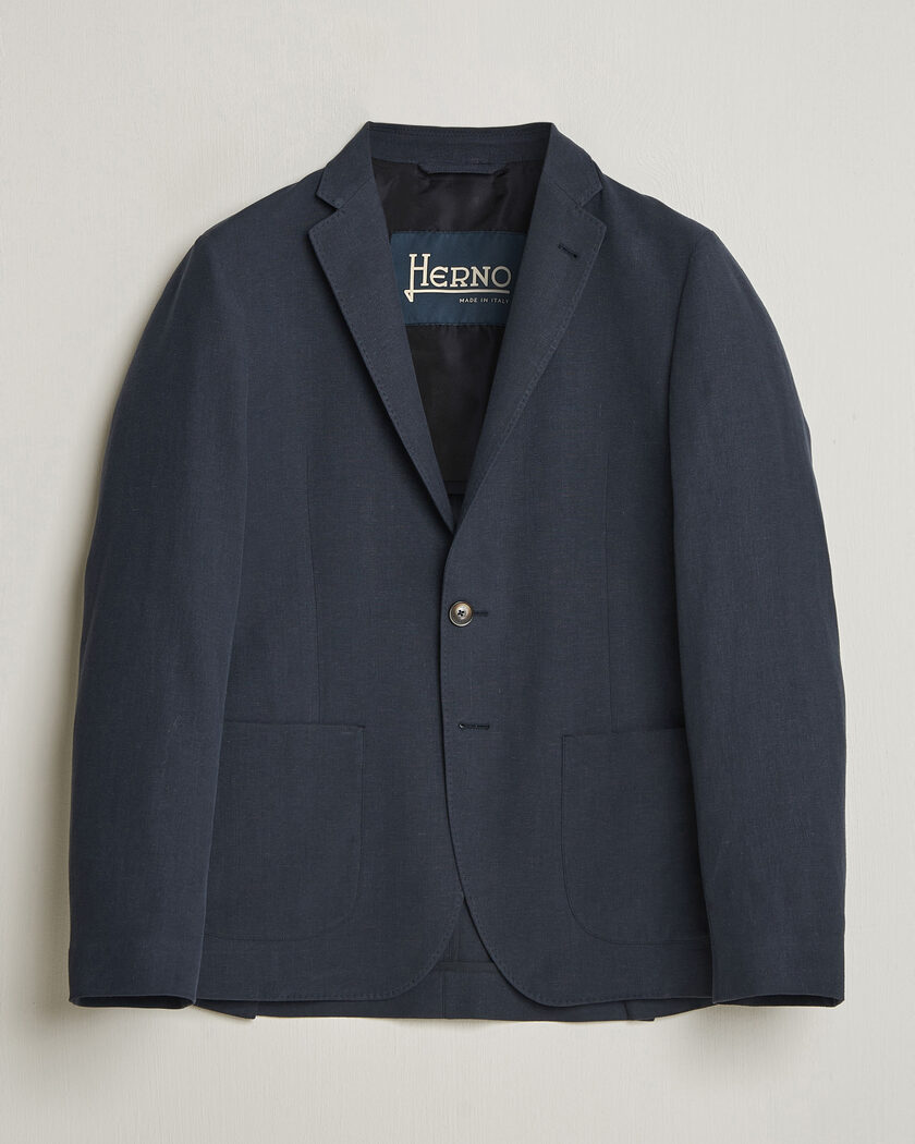 Herno Cotton/Linen Blazer Navy – Sininen