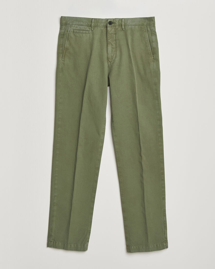 Incotex Regular Fit Cotton/Linen Slacks Military – Vihreä