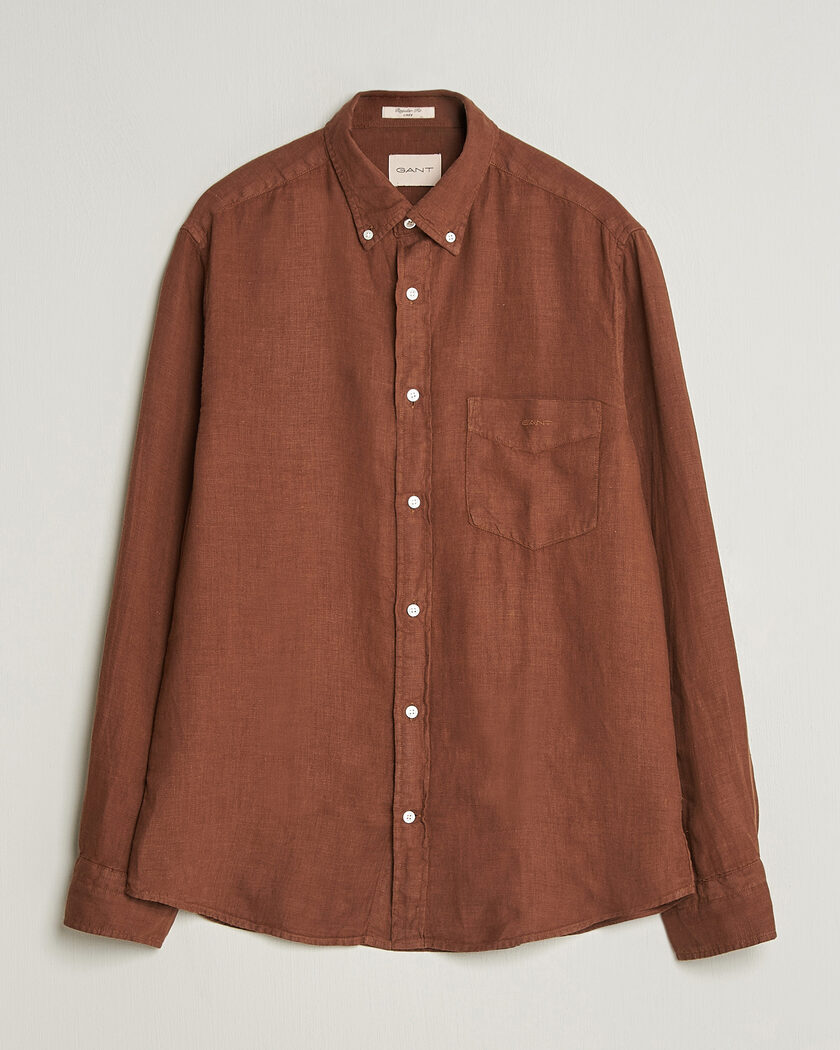 Gant Regular Fit Garment Dyed Linen Shirt Mahogany Brown – Ruskea