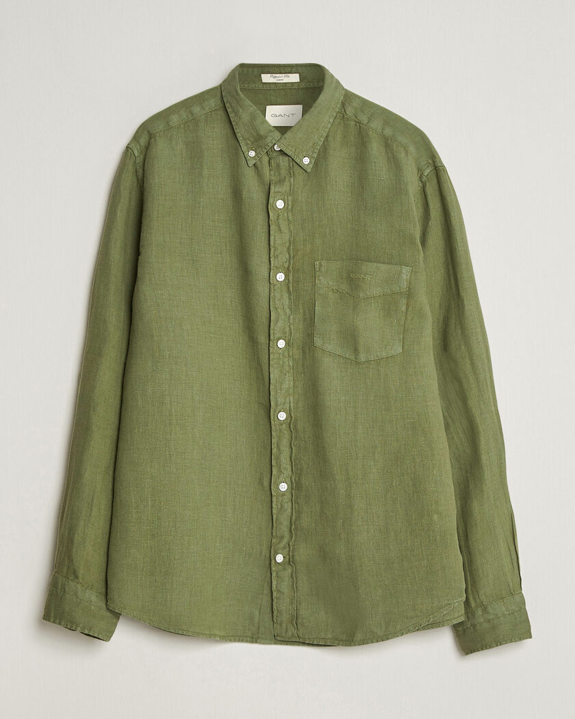 Gant Regular Fit Garment Dyed Linen Shirt Dry Herb Green – Vihreä