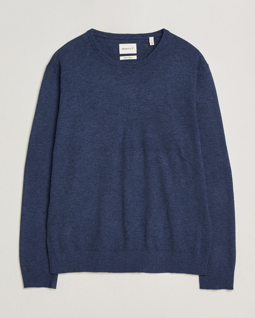 GANT Cotton/Linen Slub Knitted Sweater Dark Indigo Melange – Sininen