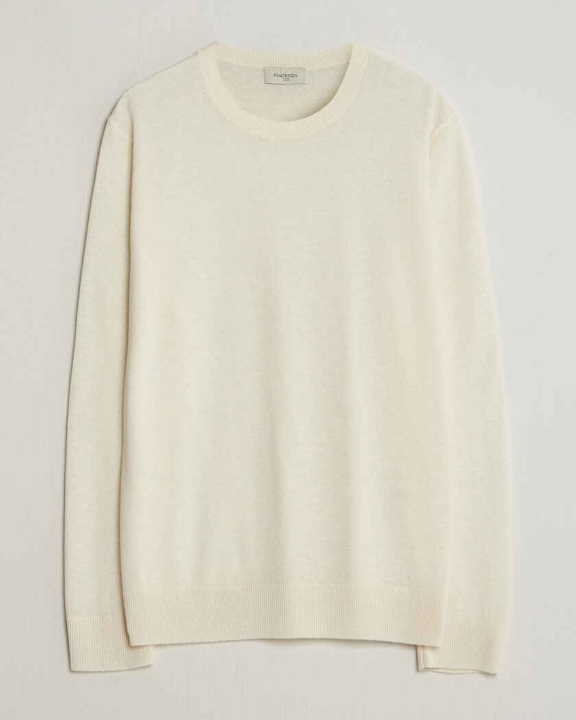 Piacenza Cashmere Soft Silk/Cashmere Crew Neck Off White – Valkoinen