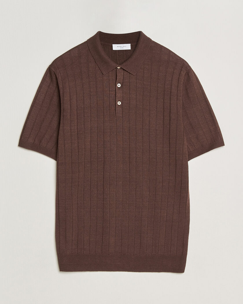 Boglioli Short Sleeve Knitted Rib Polo Brown – Ruskea
