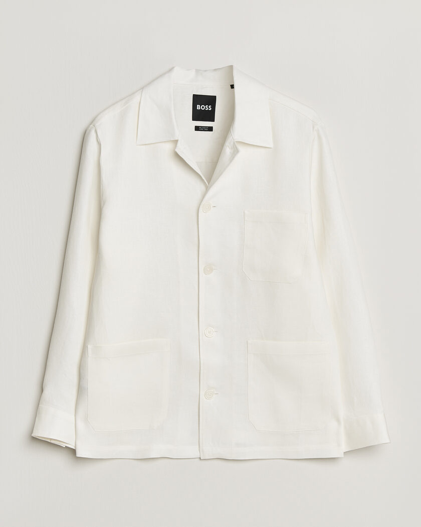 BOSS BLACK Cai Linen Overshirt White – Valkoinen