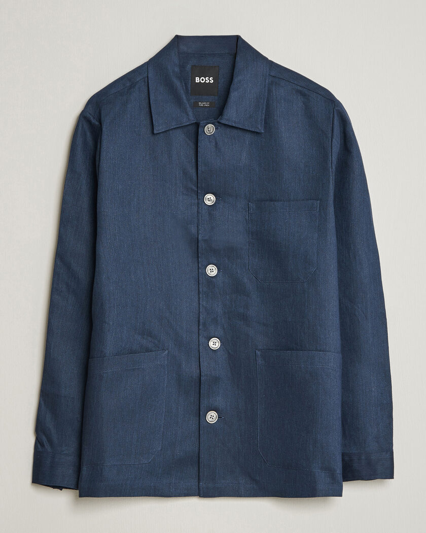 BOSS BLACK Cai Linen Overshirt Dark Blue – Sininen