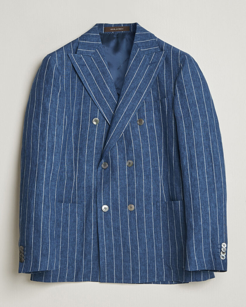 Oscar Jacobson Farrys Patch Striped Linen Blazer Blue – Sininen