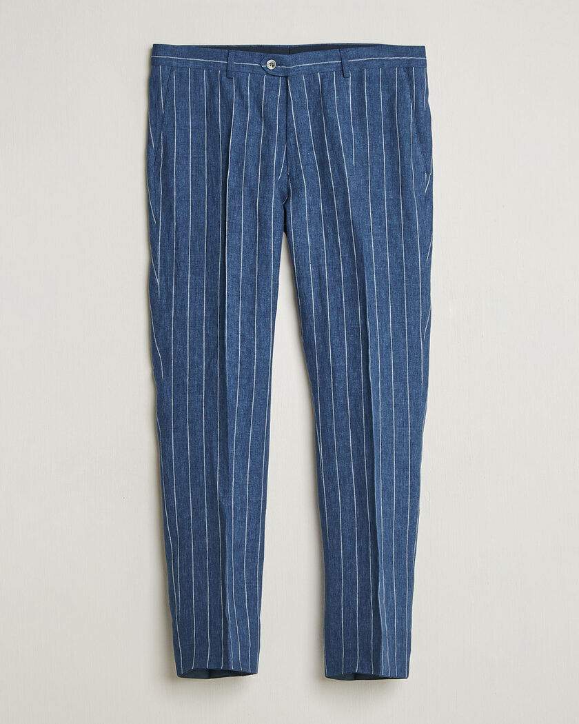 Oscar Jacobson Dandy Striped Linen Trousers Blue – Sininen