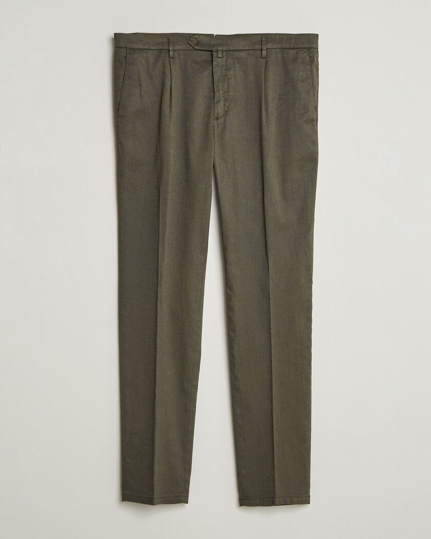 Briglia 1949 Pleated Linen Trousers Olive – Vihreä