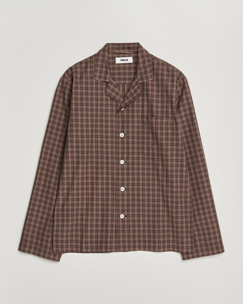 Tekla Fine Twill Pyjama Shirt Serra Checks – Ruskea