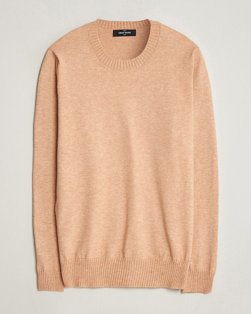 Gran Sasso Cotton/Cashmere Knitted Crew Neck Sweater Apricot Orange Melange – Oranssi