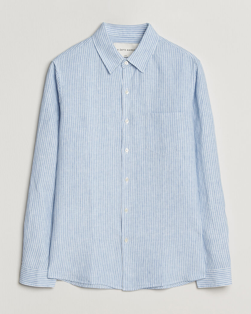 A Day's March Daintree Striped Linen Shirt Light Blue/White – Sininen
