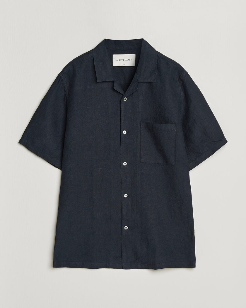 A Day's March Yamu Linen Short Sleeve Shirt Navy – Sininen