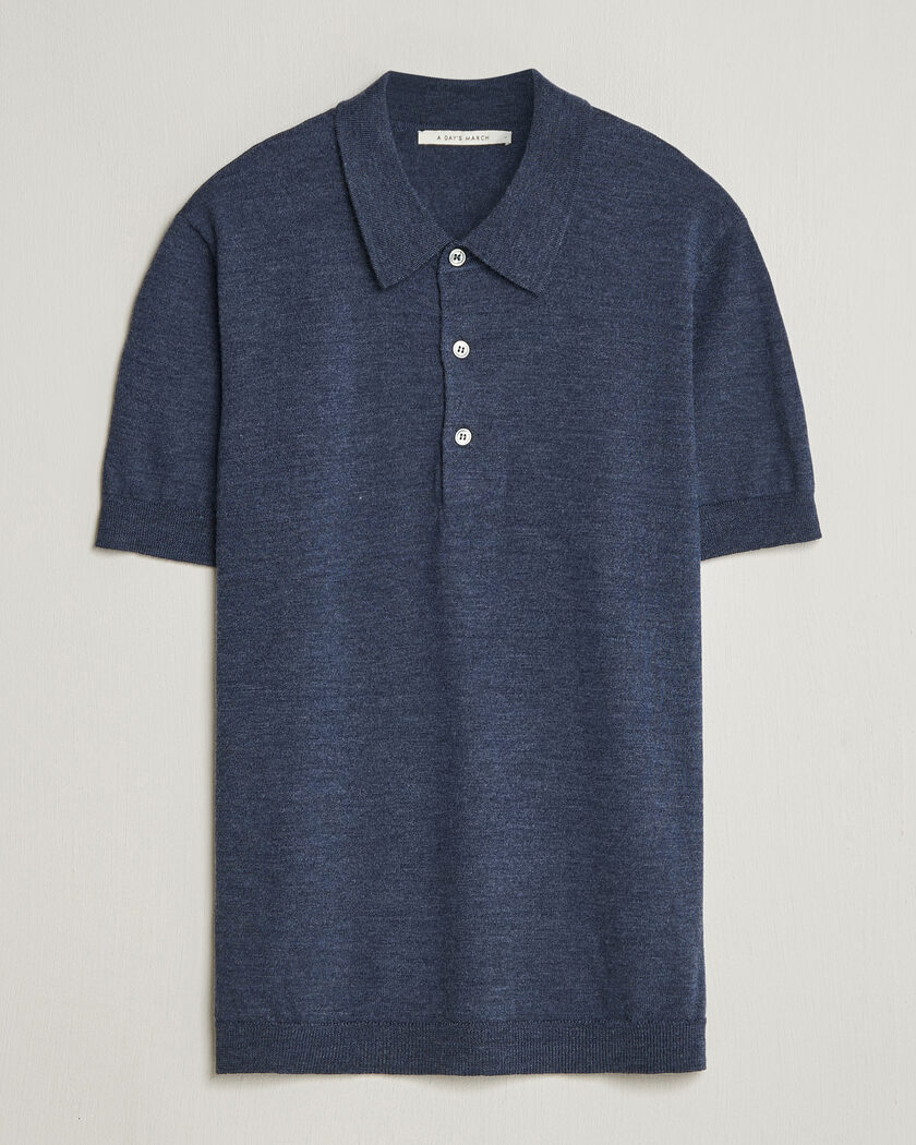 A Day's March Rosehall Knitted Polo Storm Blue – Sininen