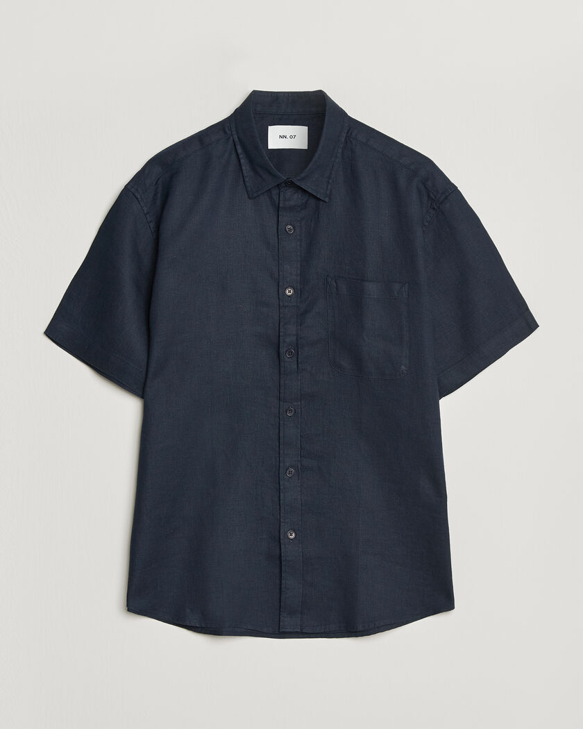 NN07 Deon Linen Short Sleeve Shirt Navy Blue – Sininen