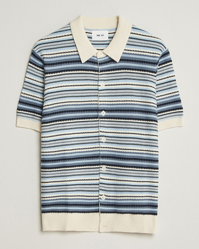 NN07 Nolan Striped Knitted Short Sleeve Shirt Navy Multi – Monivärinen