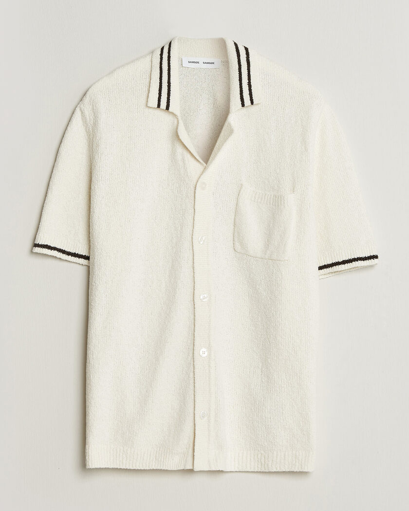 Samsøe Samsøe Pedro Knitted Short Sleeve Shirt Clear Cream – Valkoinen