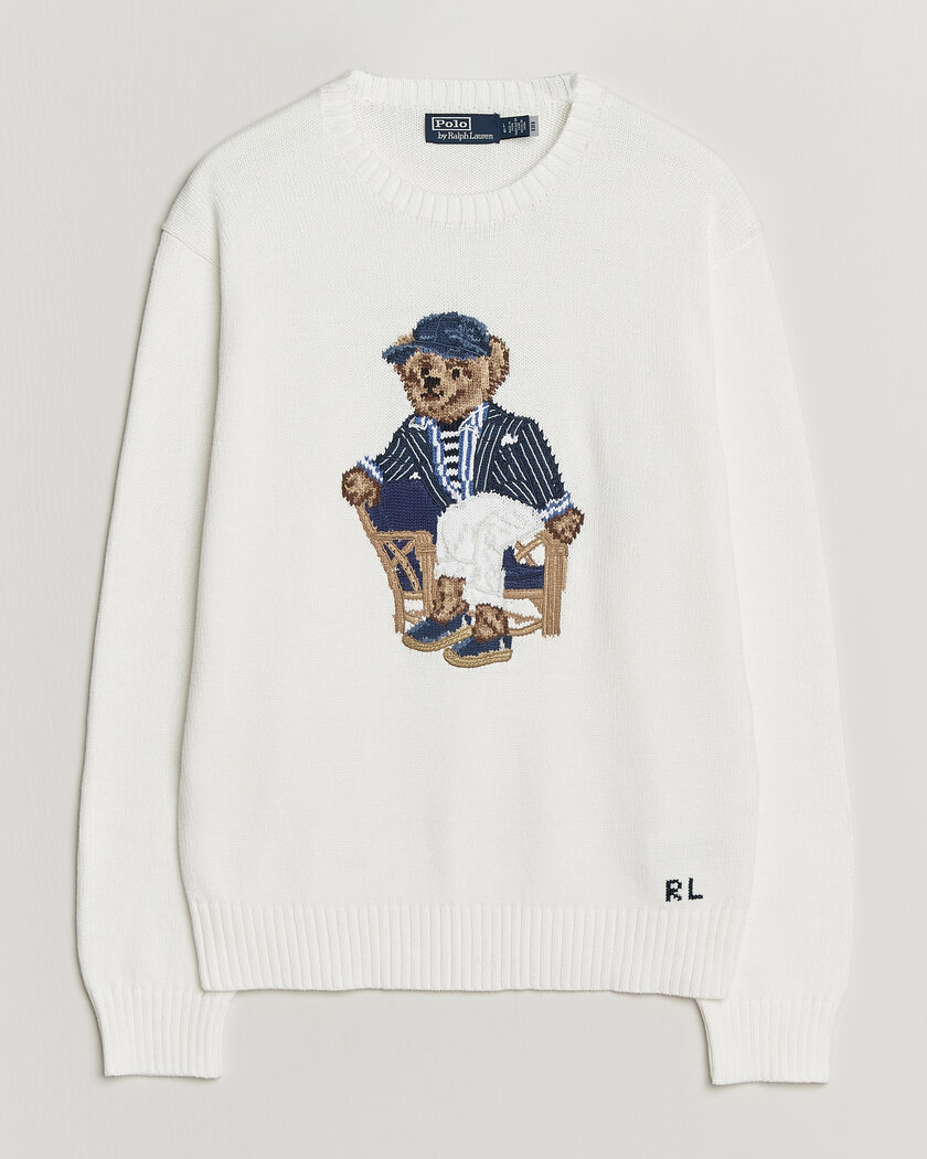 Polo Ralph Lauren Newport Bear Cotton/Linen Sweater Deckwash White – Valkoinen