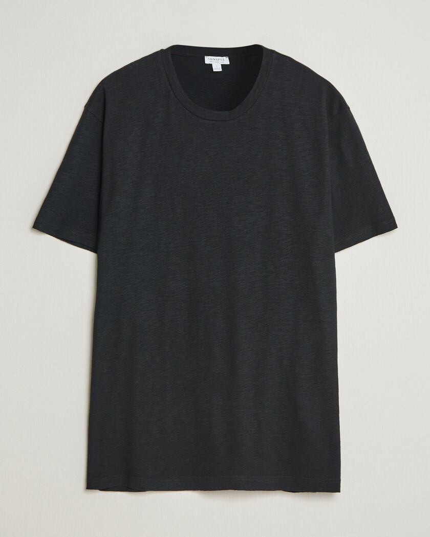 Sunspel Pima Cotton/Linen T-Shirt Black – Musta