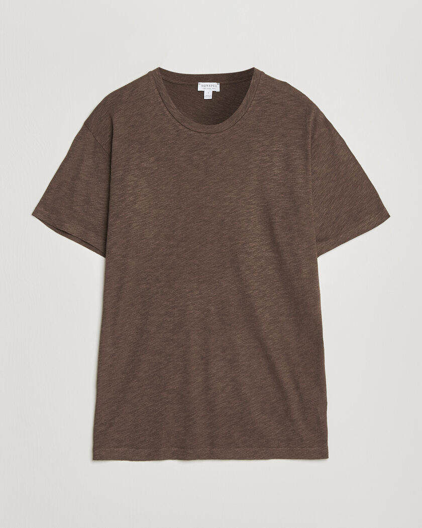 Sunspel Pima Cotton/Linen T-Shirt Dark Walnut – Ruskea