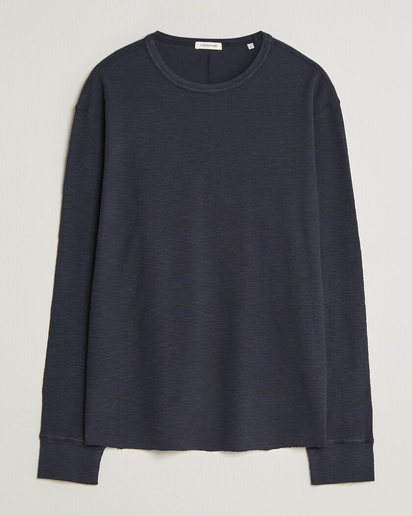 Sunflower Long Sleeve Waffle Tee Navy – Sininen