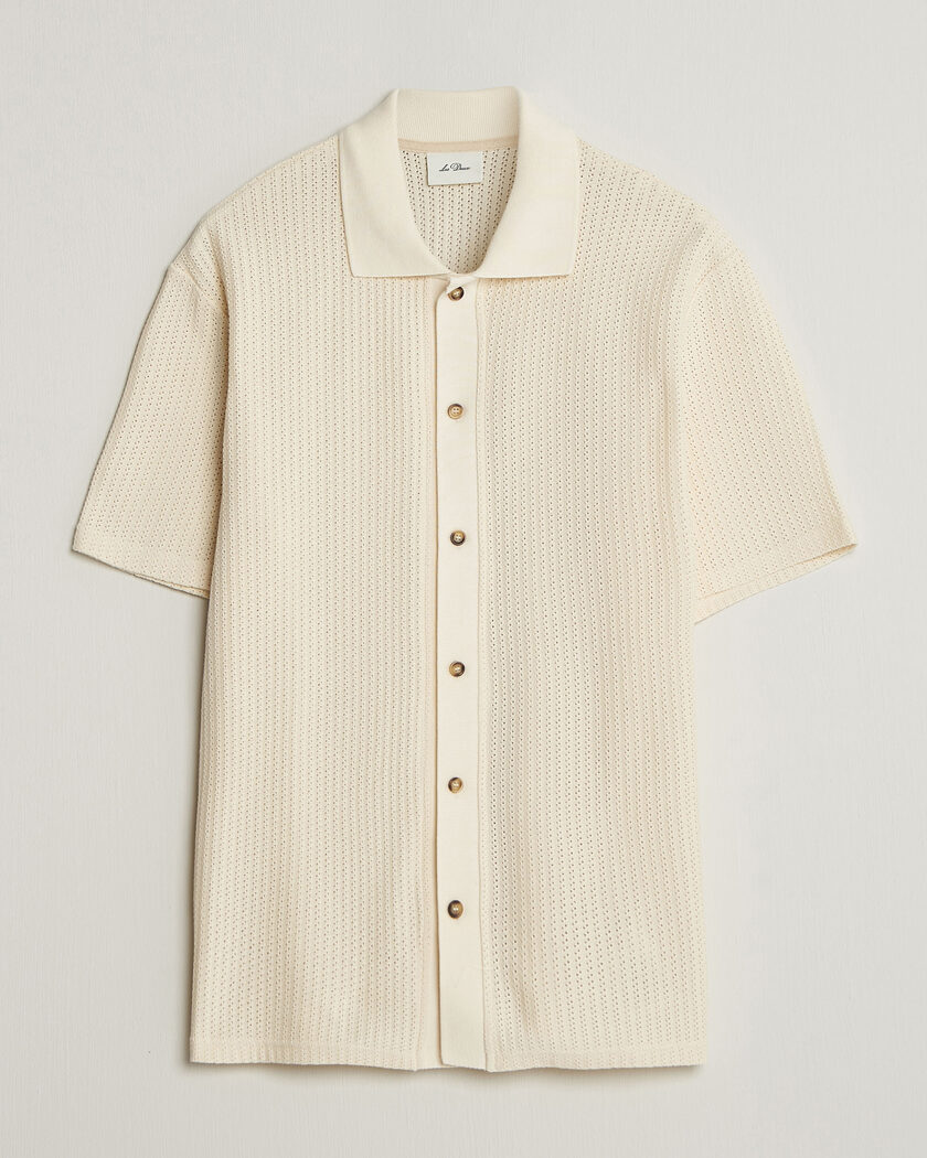 LES DEUX Pointelle Short Sleeve Knitted Shirt Eggnog White – Valkoinen