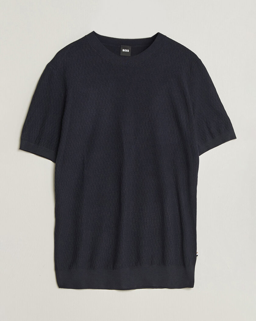 BOSS BLACK Laruso Structured Knitted T-Shirt Dark Blue – Sininen