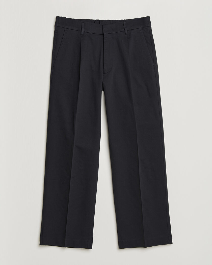 NN07 Kay Relaxed Fit Pleated Cotton Trousers Navy Blue – Sininen