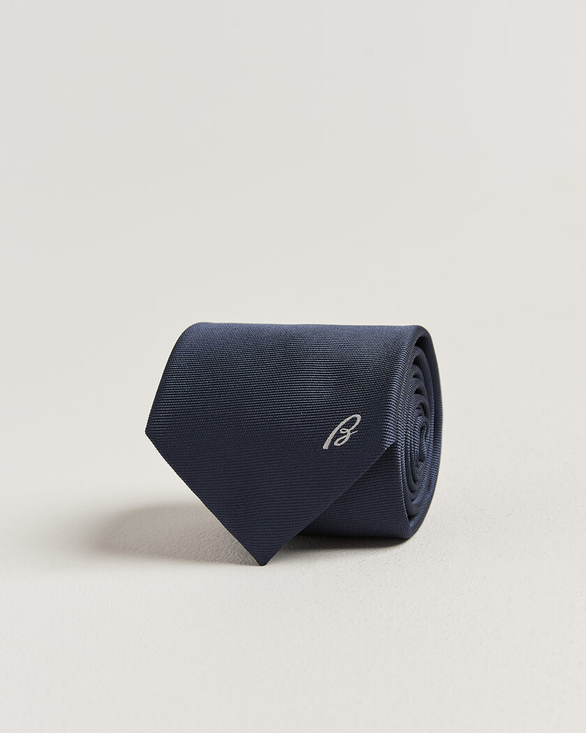 Brioni Embroidered Logo Silk Tie Navy – Sininen