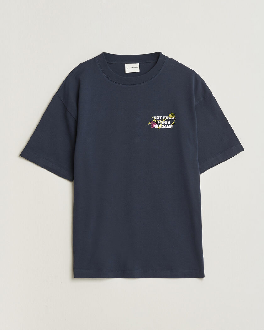 Drôle de Monsieur Vine Embroidered Slogan T-Shirt Navy – Sininen