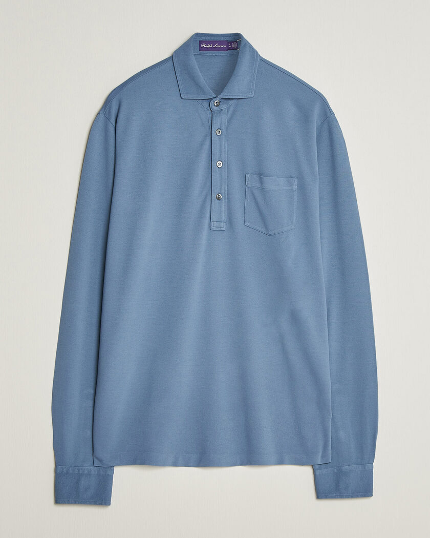 Ralph Lauren Purple Label Long Sleeve Washed Polo Blue Horizon – Sininen