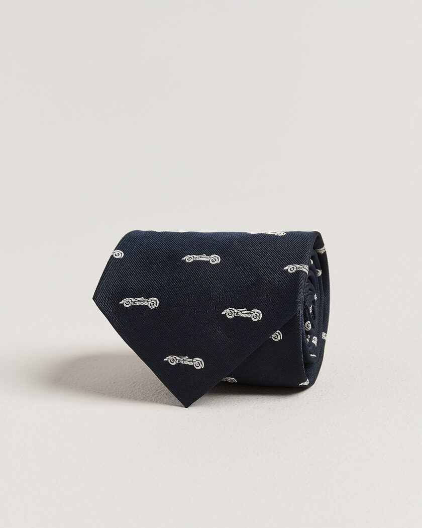 Ralph Lauren Purple Label Jacquard Race Cars Silk Tie Navy – Sininen